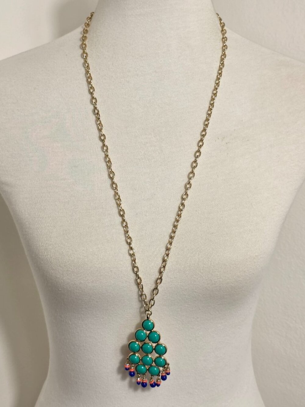 Banana Republic Gold-Tone Necklace Turquoise, Coral & Blue Acrylic Beads